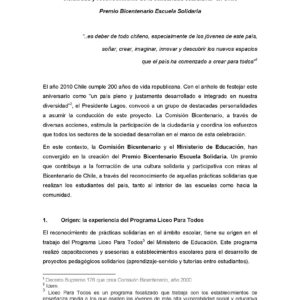 Visibilidad y reconocimiento de la solidaridad estudiantil en Chile. Premio Bicentenario Escuela Solidaria